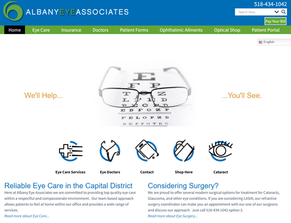 Albany Eye Asociates Redesigned for the Current Design and Web-based Marketing